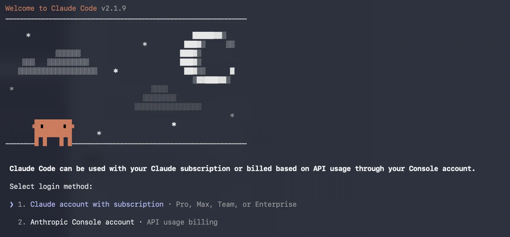 Claude Code sign-in options for subscription and Console API accounts