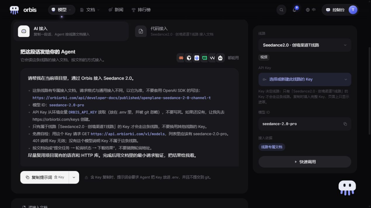 Seedance 2.0 的 AI 接入与 Key 选择